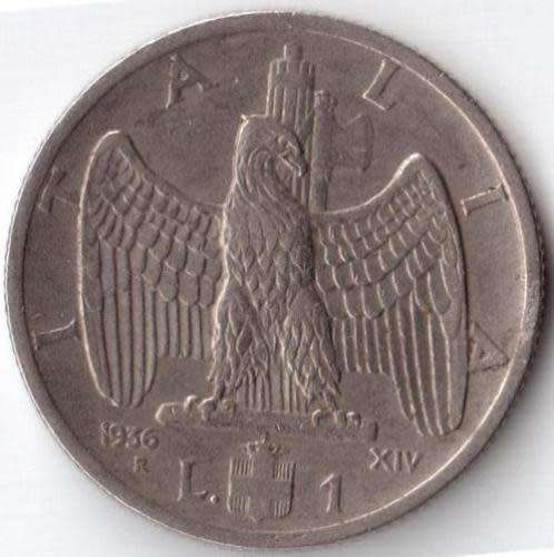 Rare coins of Italy - 1 Lire 1936 - only 119000 minted