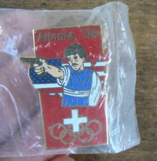 1996 Atlanta Olympics Switzerland shooting team pin badges (x2) as new