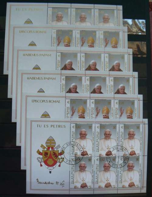 Vatican 6 x sheets of 6 Pope 2005 - 3MNH & 3 officially cancelled