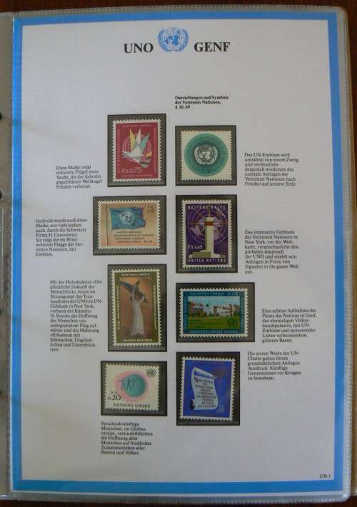 United Nations full set of Geneva MNH stamps 1979-1983 + 1986 in official German info folder