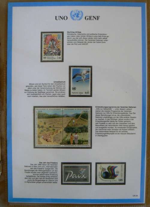 United Nations full set of Geneva MNH stamps 1979-1983 + 1986 in official German info folder