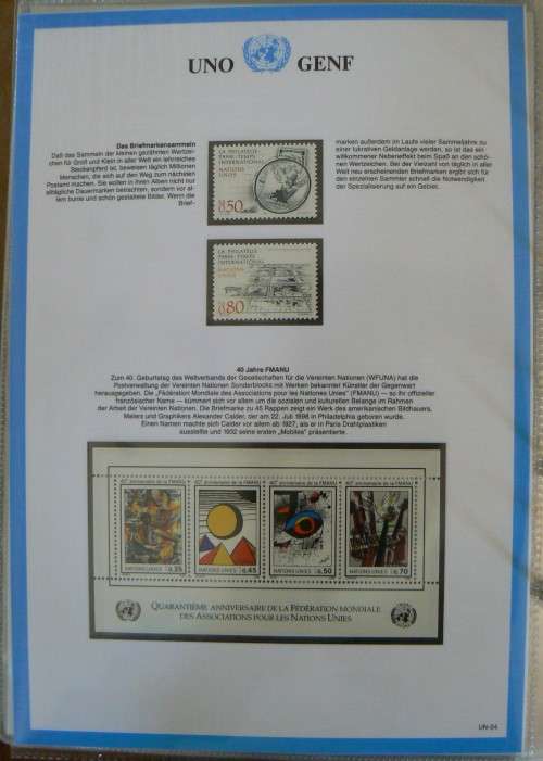 United Nations full set of Geneva MNH stamps 1979-1983 + 1986 in official German info folder