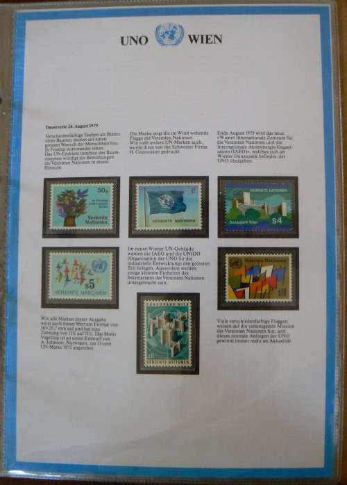 United Nations full set of Vienna MNH stamps 1979-1984 + 1986, 1987 in official German info folder