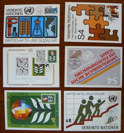 United Nations Vienna full set of 29 official stamp info cards 1979-1982