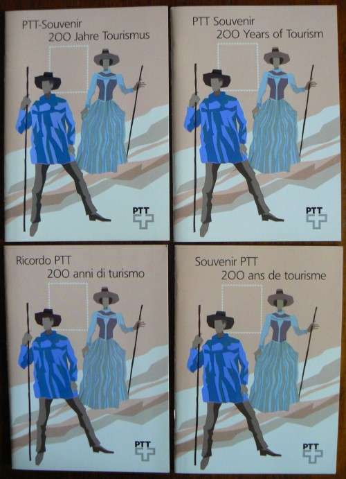 Switzerland 1987 PTT Souvenir booklets x 4 English, German, French, Italian 200 Years of Tourism