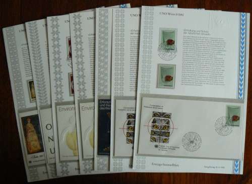 United Nations in Vienna lot of 7 collector`s first day sheets 1981 and 1982