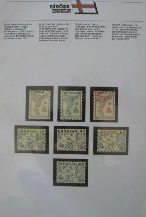 Faroe Islands near-complete set of MNH stamps 1975-1987 in German info folder CV$250+