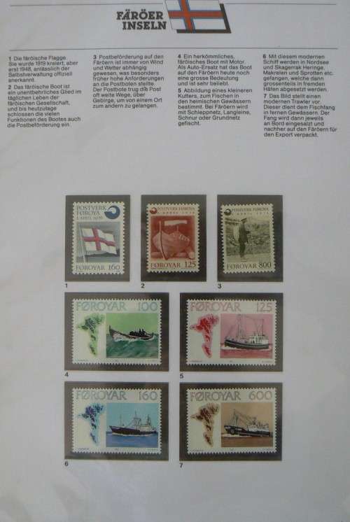 Faroe Islands near-complete set of MNH stamps 1975-1987 in German info folder CV$250+