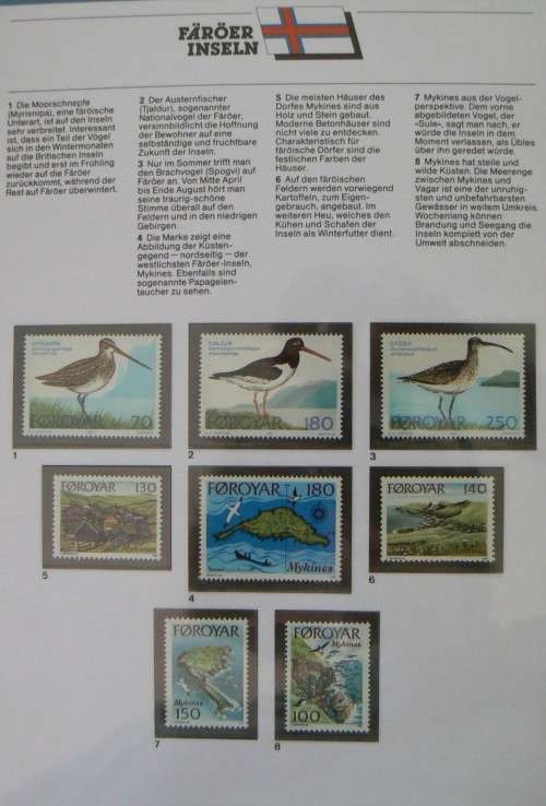 Faroe Islands near-complete set of MNH stamps 1975-1987 in German info folder CV$250+