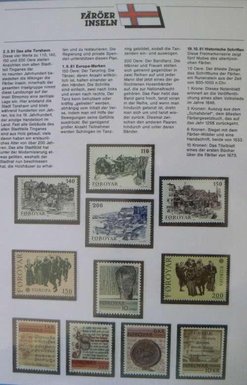 Faroe Islands near-complete set of MNH stamps 1975-1987 in German info folder CV$250+