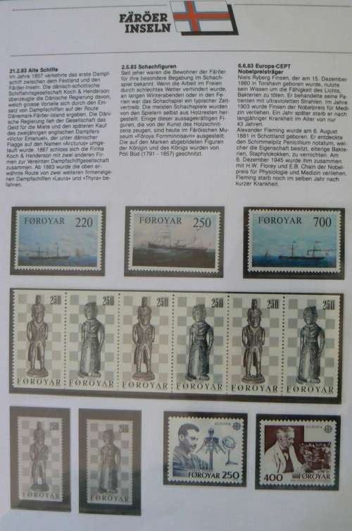 Faroe Islands near-complete set of MNH stamps 1975-1987 in German info folder CV$250+