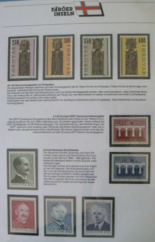 Faroe Islands near-complete set of MNH stamps 1975-1987 in German info folder CV$250+
