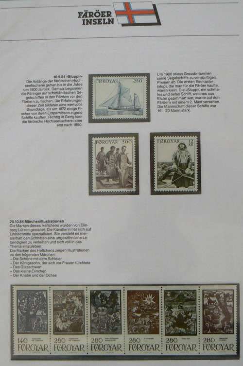 Faroe Islands near-complete set of MNH stamps 1975-1987 in German info folder CV$250+