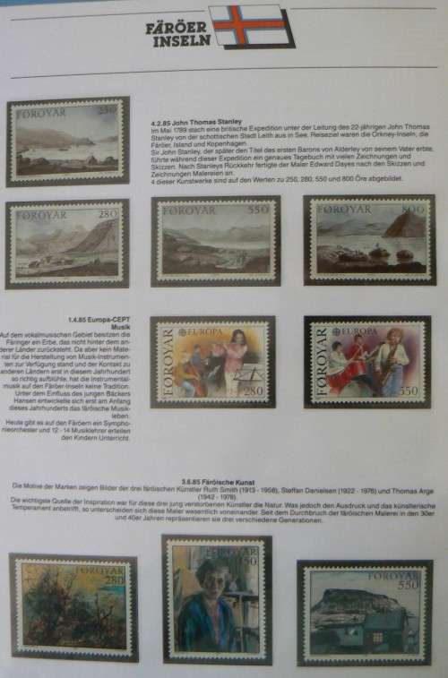 Faroe Islands near-complete set of MNH stamps 1975-1987 in German info folder CV$250+