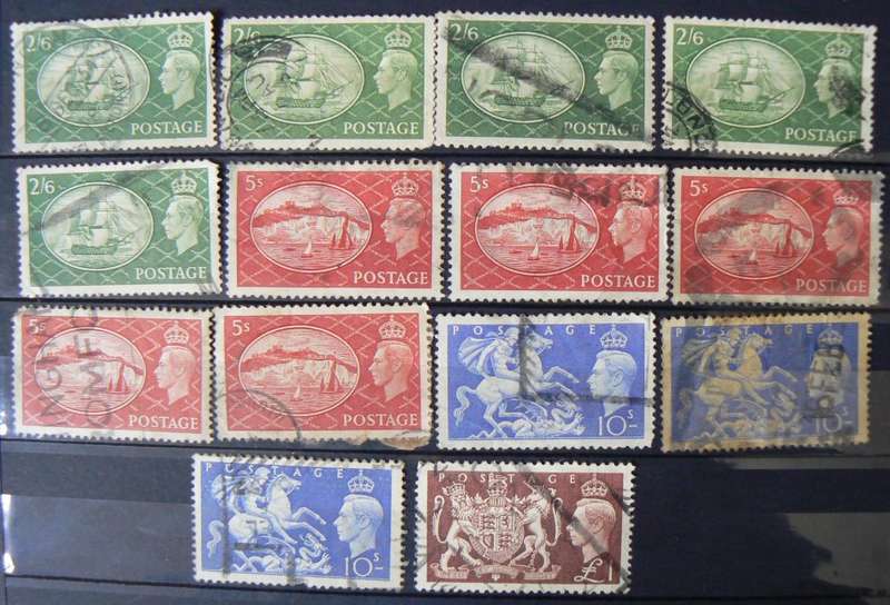 Great Britain 1951 lot of 14 high-value used stamps