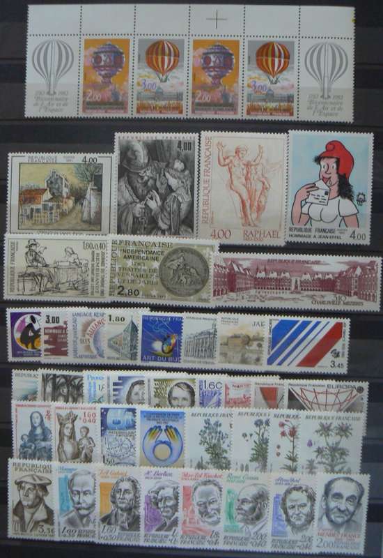 France 1983 lot of 40 MNH stamps + strip of 4 - CV$50+