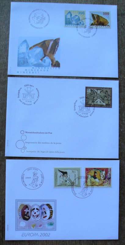 Switzerland 2002 lot of 21 officially cancelled stamps, sheets & blocks + FDCs - CV$350+