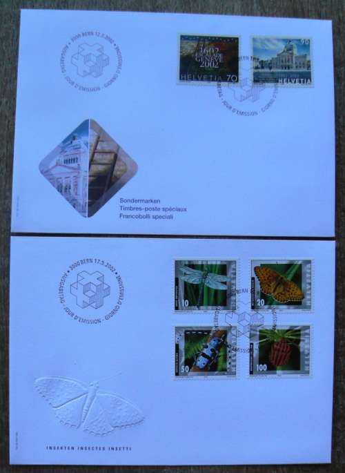Switzerland 2002 lot of 21 officially cancelled stamps, sheets & blocks + FDCs - CV$350+