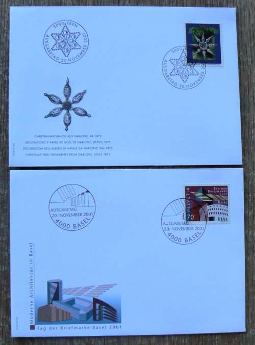 Switzerland 2001 lot of 30 officially cancelled stamps and sheet of 8 + blocks + 13 FDCs, CV$220+