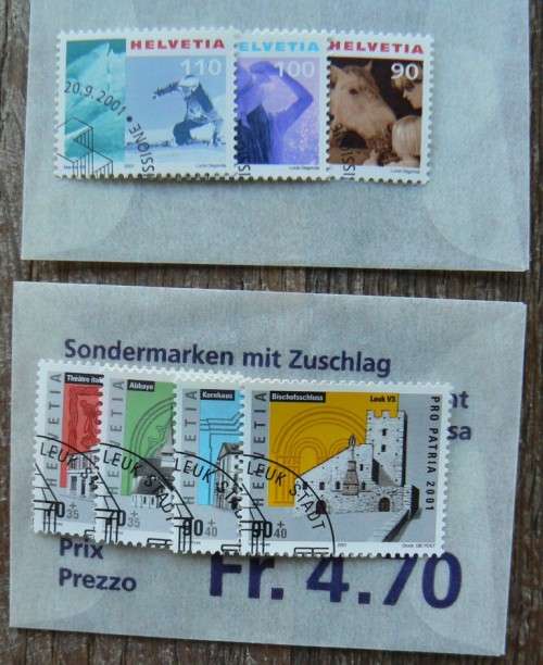 Switzerland 2001 lot of 30 officially cancelled stamps and sheet of 8 + blocks + 13 FDCs, CV$220+