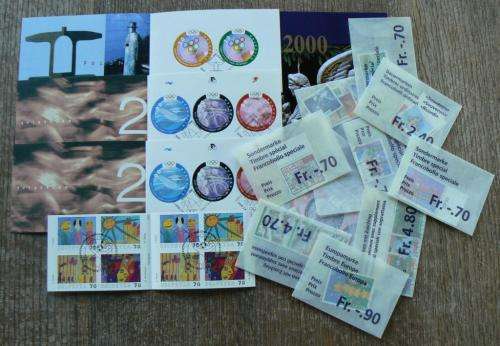 Switzerland 2000 lot of 36 officially cancelled stamps, 4 booklets + card with block of 4 - CV$150+