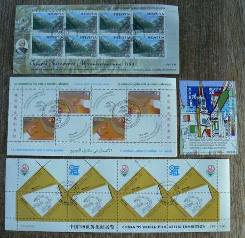 Switzerland 1999 lot of 30 officially cancelled stamps + blocks, strips and sheets - CV$170+