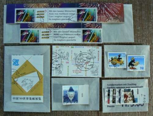 Switzerland 1999 lot of 30 officially cancelled stamps + blocks, strips and sheets - CV$170+