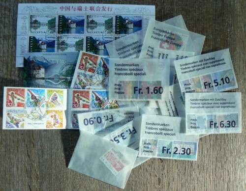 Switzerland 1998 lot of 29 officially cancelled stamps + 3 blocks, booklet & sheet of 8 - CV$90+