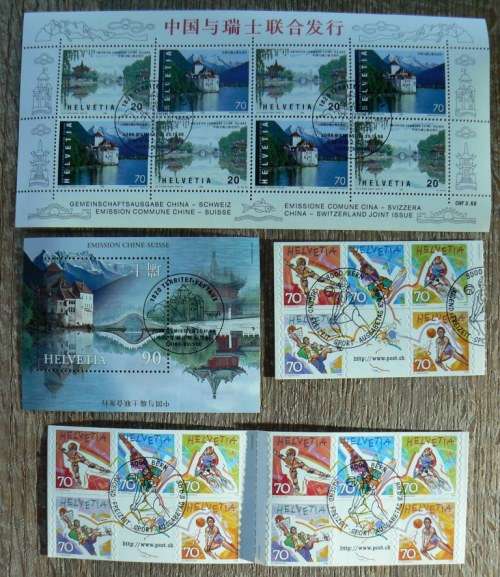 Switzerland 1998 lot of 29 officially cancelled stamps + 3 blocks, booklet & sheet of 8 - CV$90+