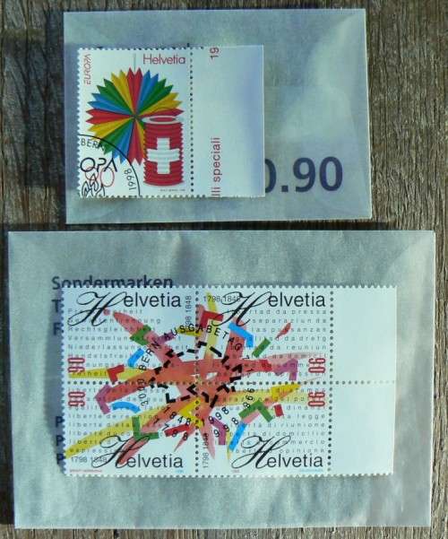 Switzerland 1998 lot of 29 officially cancelled stamps + 3 blocks, booklet & sheet of 8 - CV$90+