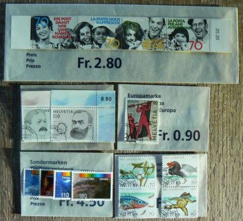Switzerland 1997 lot of 28 officially cancelled stamps + 2 sheets of 8 + 1 block of 4 - CV$150