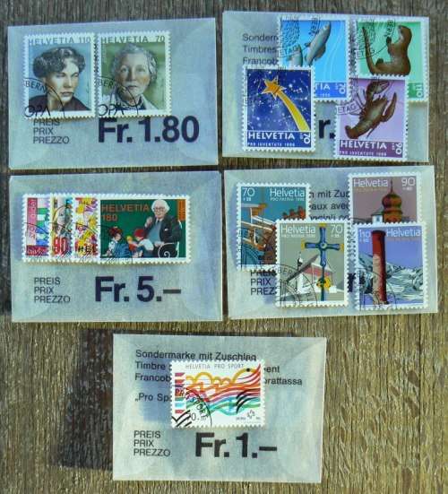 Switzerland 1996 lot of 26 officially cancelled stamps + block of 4 + booklet - CV$70+