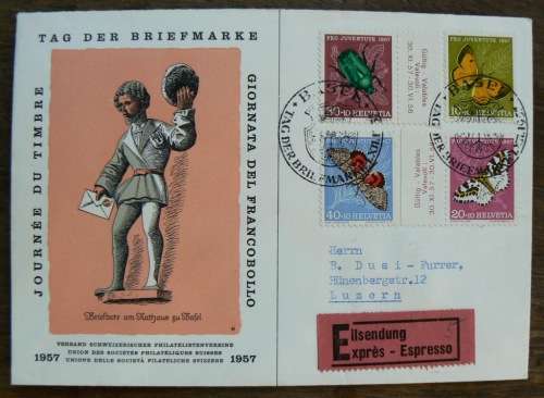 Switzerland 1957 Stamp Day / Tag der Briefmarke express cover Basel to Luzern