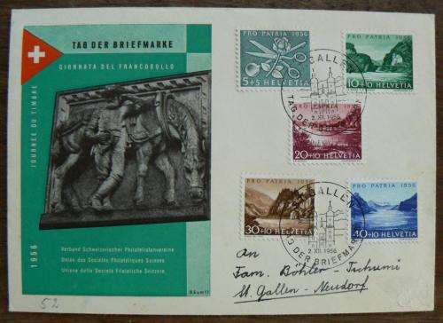 Switzerland 1956 Stamp Day / Tag der Briefmarke cover - high value Pro Patria stamps