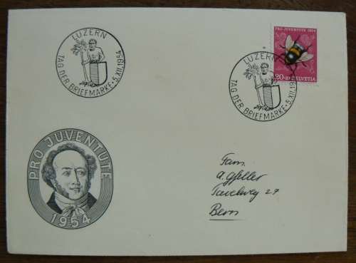 Switzerland 1954 Stamp Day / Tag der Briefmarke cover Luzern to Bern, Pro Juventute cachet