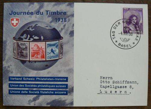 Switzerland 1938 Stamp Day / Journee du Timbre card Basel