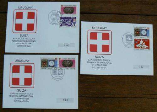 Uruguay Switzerland 1998 special numbered exhibition covers (x3)