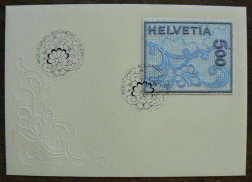 Switzerland 2000 FDC embroidered stamp St Gallen, yellow envelope
