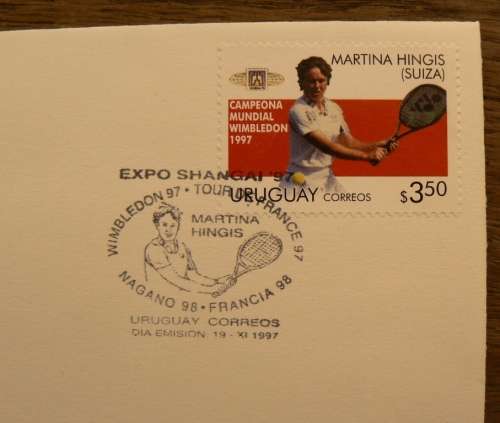 Uruguay 1997 special Martina Hingis cover & cancellation - rare, only 500 issued