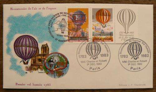 France 1999 special issue FDC dual cancellation on 1983 cover Balloon Flight circumnav of earth