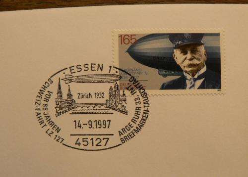 Switzerland 1997 special issue cover 65 Years of Zeppelin over Zurich with German stamp