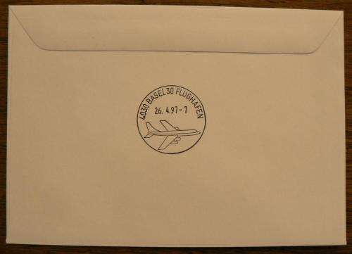 Switzerland 1997 rare cover Day of Aerophilatelie with Pro Aero 1972 stamp & back cancellation