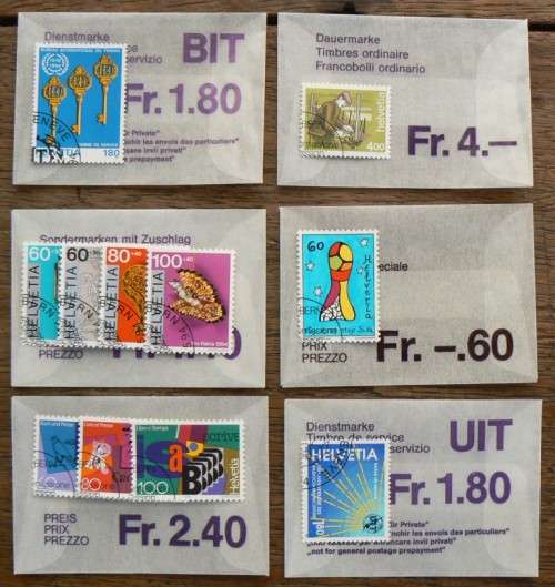 Switzerland 1994 lot of 25 officially cancelled stamps in original envelopes - CV$45+