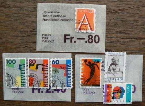 Switzerland 1993 lot of 32 officially cancelled stamps + pair in original envelopes - CV$70+