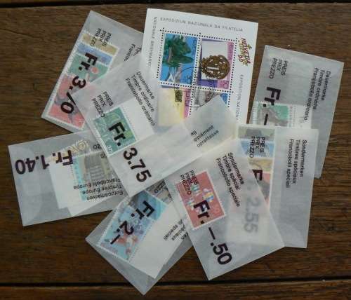 Switzerland 1990 lot of 15 officially cancelled stamps + 1 block of 4 - CV$30