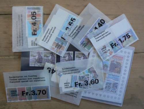 Switzerland 1987 lot of 40 officially cancelled stamps + 1 pair + block of 4, CV$60+