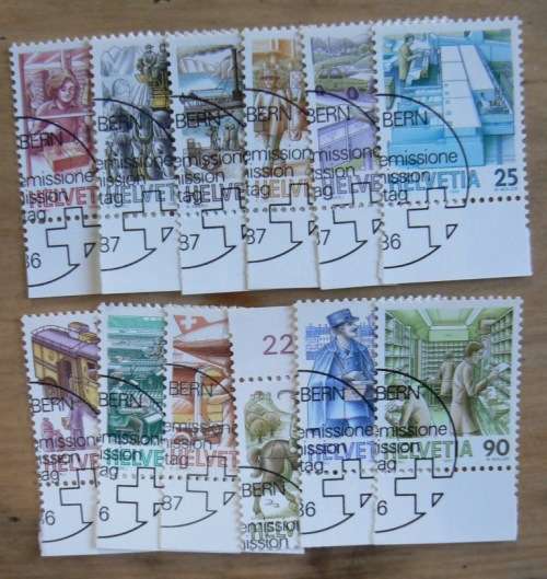 Switzerland 1987 lot of 40 officially cancelled stamps + 1 pair + block of 4, CV$60+