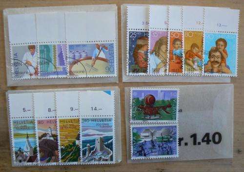 Switzerland 1987 lot of 40 officially cancelled stamps + 1 pair + block of 4, CV$60+