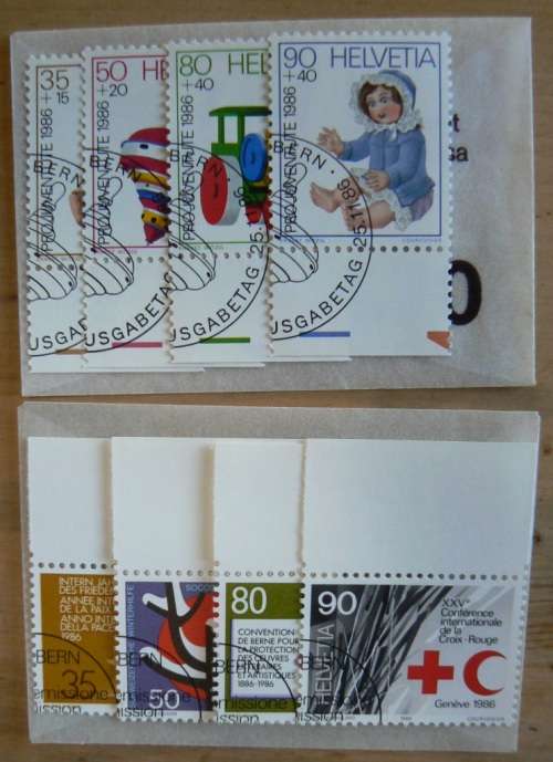 Switzerland 1986 lot of 23 stamps - 22 officially cancelled - all in original envelopes, CV$30