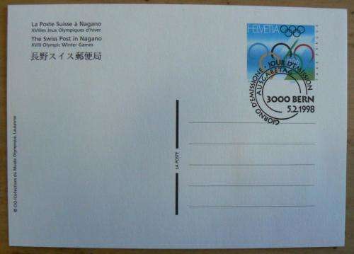 Switzerland 1998 special issue postcards x2 Winter Olympics Nagano double cancelled Bern & St Moritz